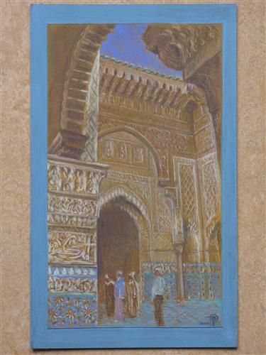 Marokko, Fes, krijt op karton 19,5x34 cm, 2002
